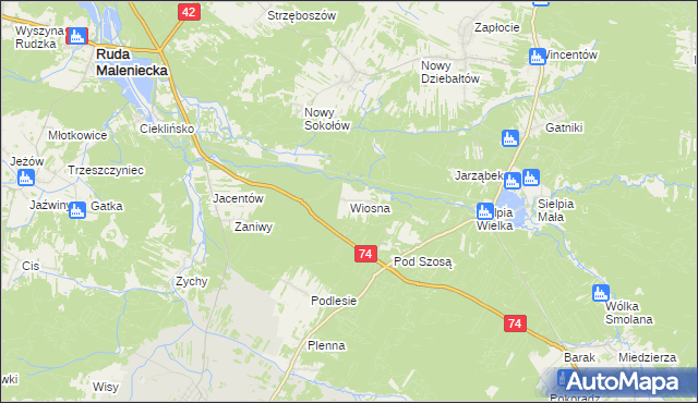 mapa Wiosna gmina Radoszyce, Wiosna gmina Radoszyce na mapie Targeo