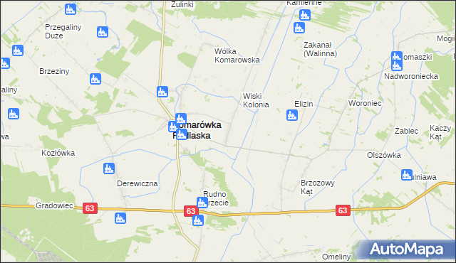 mapa Wiski gmina Komarówka Podlaska, Wiski gmina Komarówka Podlaska na mapie Targeo