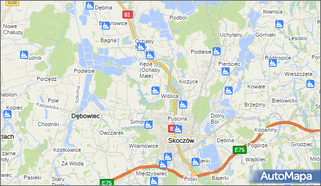 mapa Wiślica gmina Skoczów, Wiślica gmina Skoczów na mapie Targeo