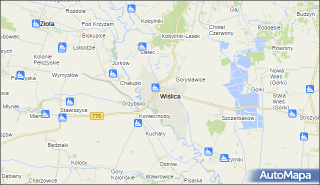 mapa Wiślica powiat buski, Wiślica powiat buski na mapie Targeo