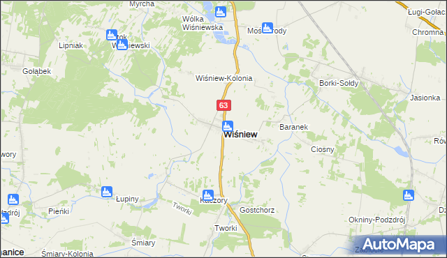 mapa Wiśniew powiat siedlecki, Wiśniew powiat siedlecki na mapie Targeo