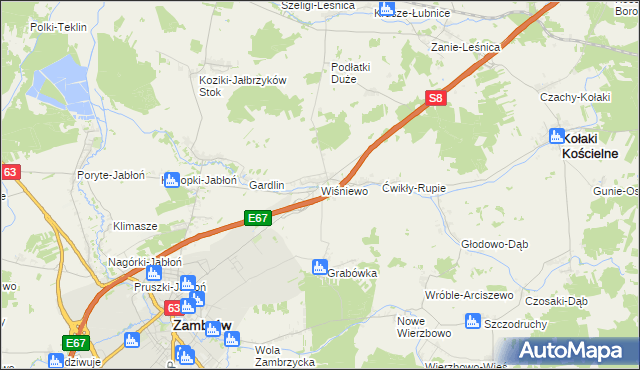 mapa Wiśniewo gmina Zambrów, Wiśniewo gmina Zambrów na mapie Targeo