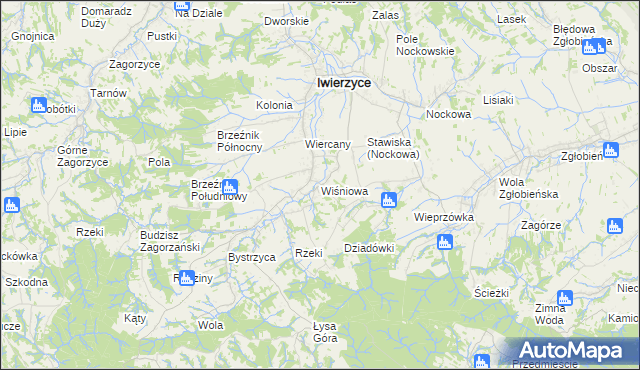 mapa Wiśniowa gmina Iwierzyce, Wiśniowa gmina Iwierzyce na mapie Targeo