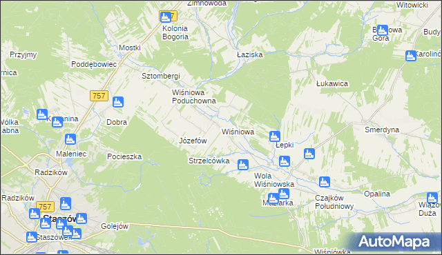 mapa Wiśniowa gmina Staszów, Wiśniowa gmina Staszów na mapie Targeo