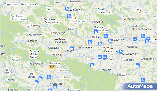 mapa Wiśniowa powiat strzyżowski, Wiśniowa powiat strzyżowski na mapie Targeo