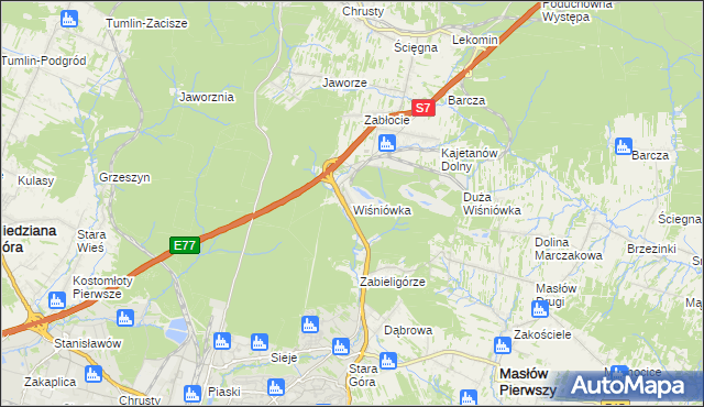 mapa Wiśniówka gmina Masłów, Wiśniówka gmina Masłów na mapie Targeo