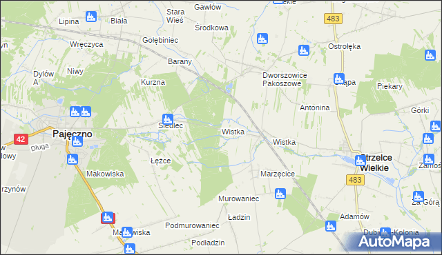 mapa Wistka gmina Pajęczno, Wistka gmina Pajęczno na mapie Targeo