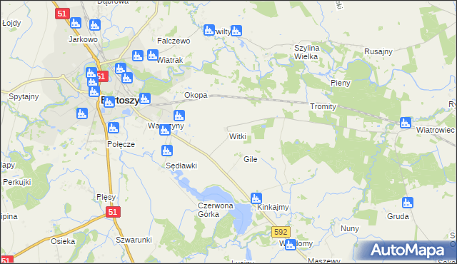 mapa Witki gmina Bartoszyce, Witki gmina Bartoszyce na mapie Targeo