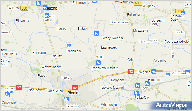 mapa Witki gmina Błonie, Witki gmina Błonie na mapie Targeo