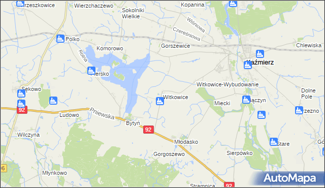 mapa Witkowice gmina Kaźmierz, Witkowice gmina Kaźmierz na mapie Targeo