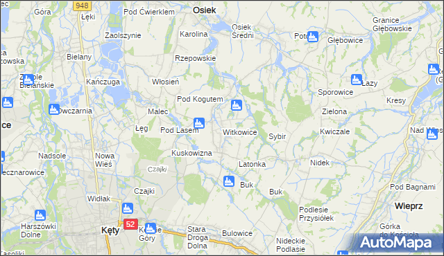 mapa Witkowice gmina Kęty, Witkowice gmina Kęty na mapie Targeo