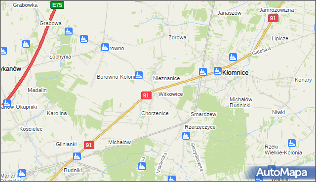 mapa Witkowice gmina Kłomnice, Witkowice gmina Kłomnice na mapie Targeo