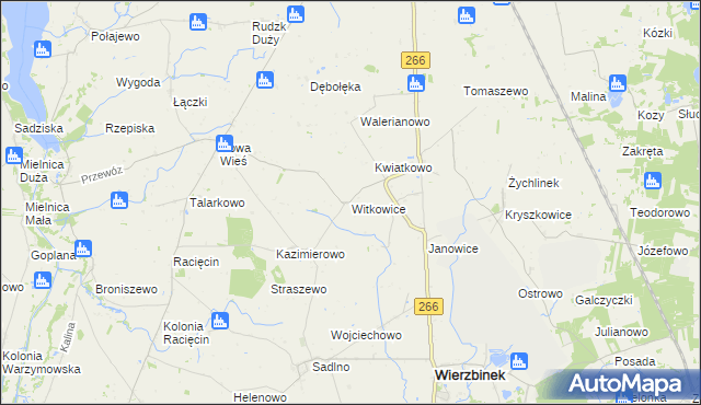 mapa Witkowice gmina Wierzbinek, Witkowice gmina Wierzbinek na mapie Targeo