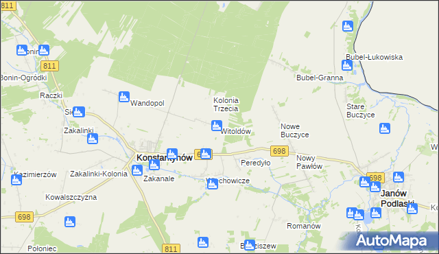 mapa Witoldów gmina Konstantynów, Witoldów gmina Konstantynów na mapie Targeo