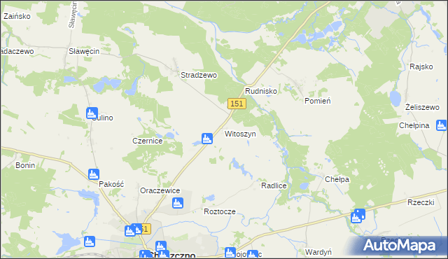 mapa Witoszyn gmina Choszczno, Witoszyn gmina Choszczno na mapie Targeo