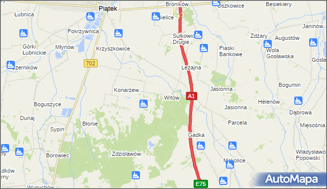 mapa Witów gmina Piątek, Witów gmina Piątek na mapie Targeo