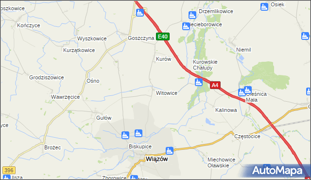 mapa Witowice gmina Wiązów, Witowice gmina Wiązów na mapie Targeo