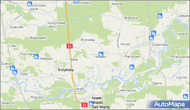 mapa Witowo gmina Krzykosy, Witowo gmina Krzykosy na mapie Targeo