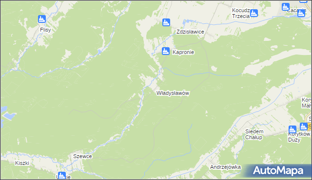 mapa Władysławów gmina Dzwola, Władysławów gmina Dzwola na mapie Targeo