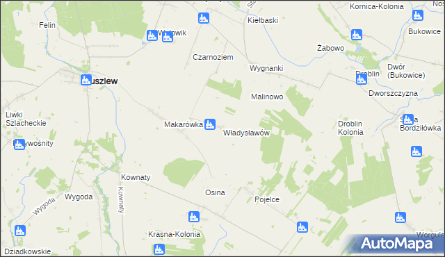 mapa Władysławów gmina Huszlew, Władysławów gmina Huszlew na mapie Targeo