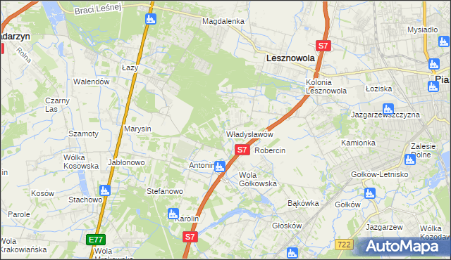 mapa Władysławów gmina Lesznowola, Władysławów gmina Lesznowola na mapie Targeo