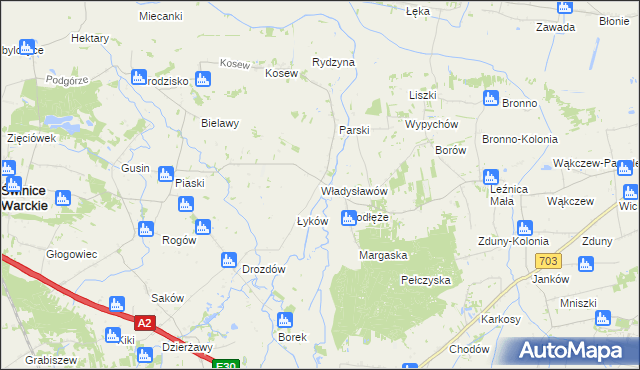 mapa Władysławów gmina Świnice Warckie, Władysławów gmina Świnice Warckie na mapie Targeo