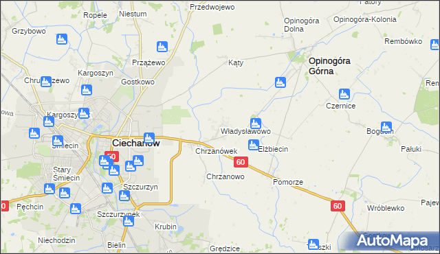 mapa Władysławowo gmina Opinogóra Górna, Władysławowo gmina Opinogóra Górna na mapie Targeo