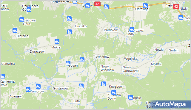 mapa Włochów gmina Stąporków, Włochów gmina Stąporków na mapie Targeo