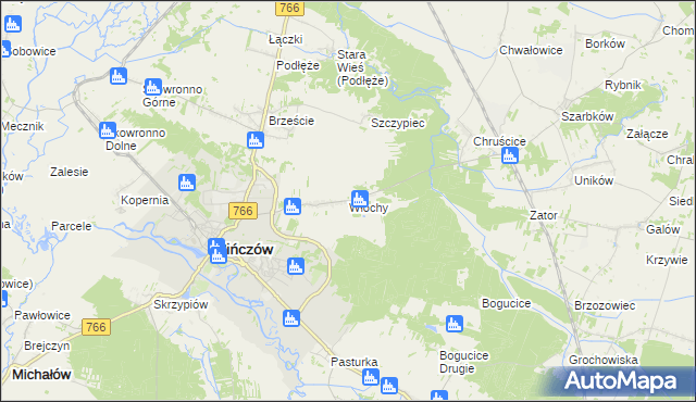 mapa Włochy gmina Pińczów, Włochy gmina Pińczów na mapie Targeo