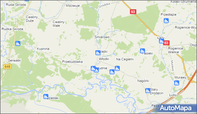 mapa Włodki gmina Mały Płock, Włodki gmina Mały Płock na mapie Targeo