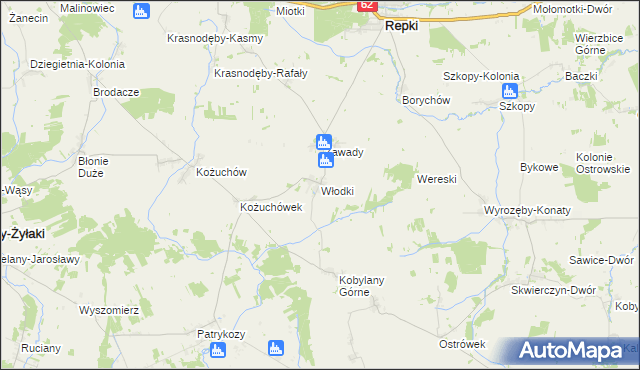 mapa Włodki gmina Repki, Włodki gmina Repki na mapie Targeo
