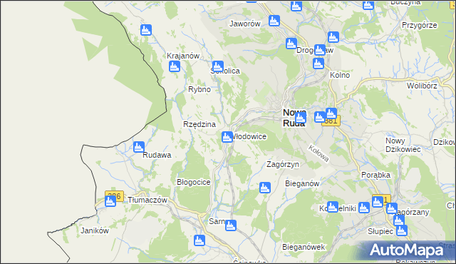 mapa Włodowice gmina Nowa Ruda, Włodowice gmina Nowa Ruda na mapie Targeo