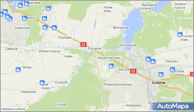 mapa Włodzimierzów gmina Sulejów, Włodzimierzów gmina Sulejów na mapie Targeo