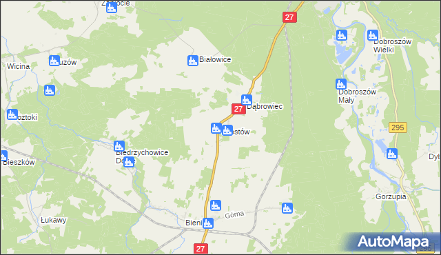 mapa Włostów gmina Żary, Włostów gmina Żary na mapie Targeo