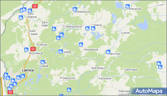 mapa Włostowice gmina Trzebiel, Włostowice gmina Trzebiel na mapie Targeo