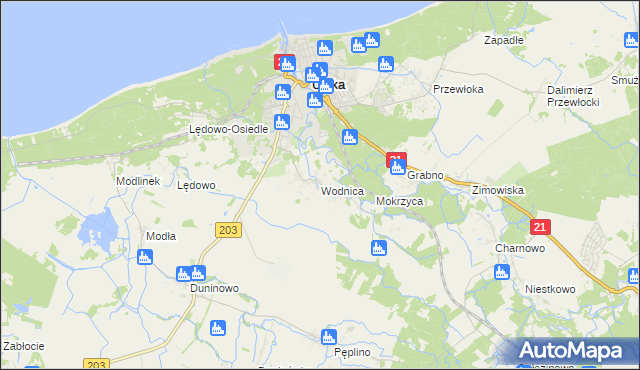 mapa Wodnica gmina Ustka, Wodnica gmina Ustka na mapie Targeo