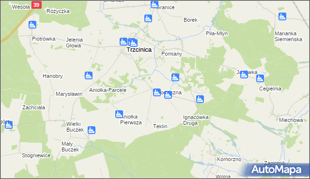 mapa Wodziczna gmina Trzcinica, Wodziczna gmina Trzcinica na mapie Targeo