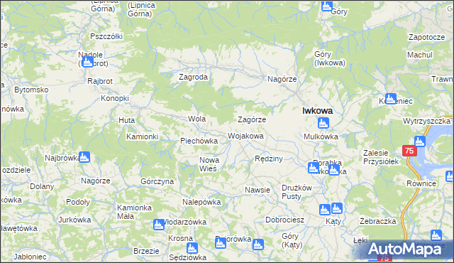 mapa Wojakowa, Wojakowa na mapie Targeo