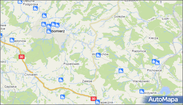 mapa Wojciechów gmina Lubomierz, Wojciechów gmina Lubomierz na mapie Targeo