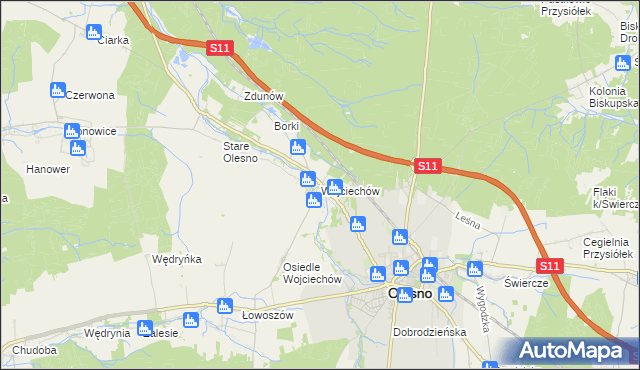 mapa Wojciechów gmina Olesno, Wojciechów gmina Olesno na mapie Targeo