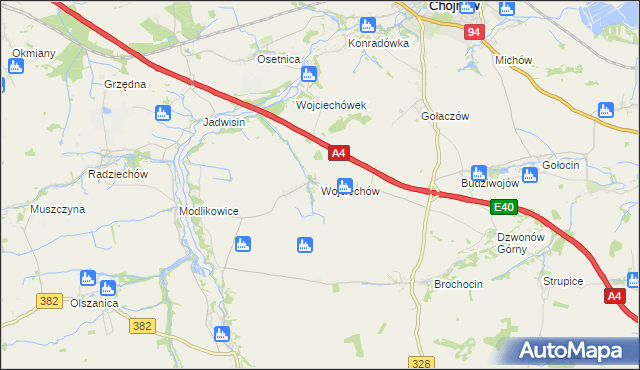 mapa Wojciechów gmina Zagrodno, Wojciechów gmina Zagrodno na mapie Targeo