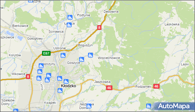 mapa Wojciechowice gmina Kłodzko, Wojciechowice gmina Kłodzko na mapie Targeo