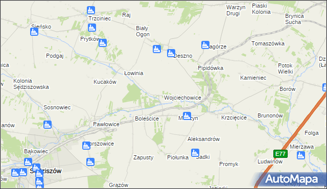 mapa Wojciechowice gmina Sędziszów, Wojciechowice gmina Sędziszów na mapie Targeo