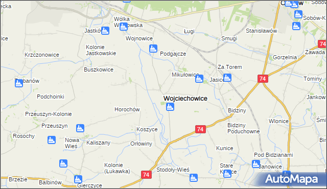 mapa Wojciechowice powiat opatowski, Wojciechowice powiat opatowski na mapie Targeo