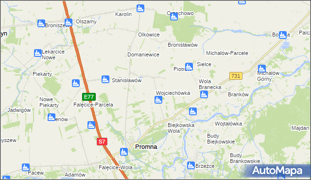 mapa Wojciechówka gmina Promna, Wojciechówka gmina Promna na mapie Targeo