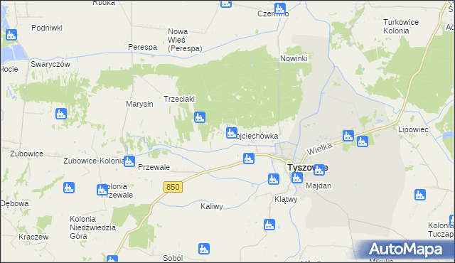 mapa Wojciechówka gmina Tyszowce, Wojciechówka gmina Tyszowce na mapie Targeo