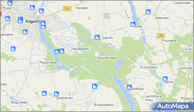 mapa Wojciechowo gmina Rogoźno, Wojciechowo gmina Rogoźno na mapie Targeo