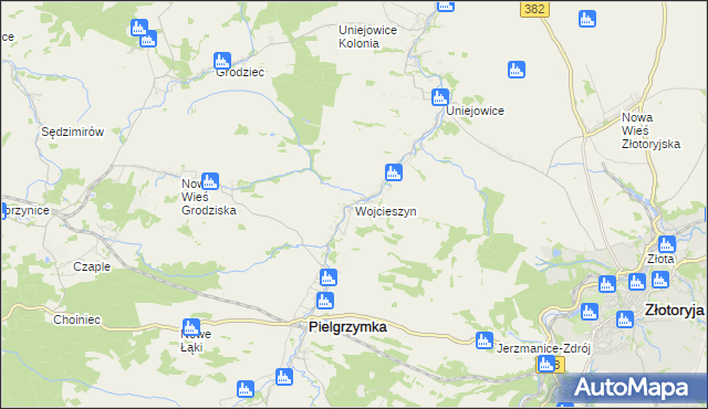 mapa Wojcieszyn gmina Pielgrzymka, Wojcieszyn gmina Pielgrzymka na mapie Targeo