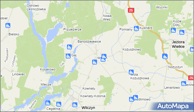 mapa Wójcin gmina Jeziora Wielkie, Wójcin gmina Jeziora Wielkie na mapie Targeo