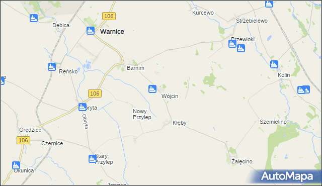 mapa Wójcin gmina Warnice, Wójcin gmina Warnice na mapie Targeo